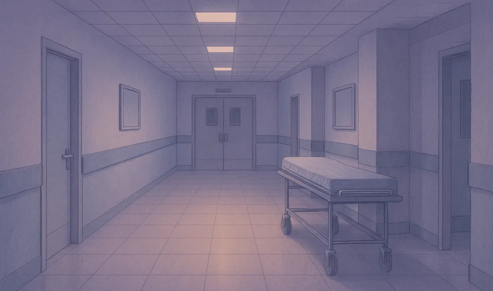 Un couloir d'hôpital, la nuit.